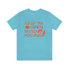 Load image into Gallery viewer, Keep Yo Eyes Open Mind Focused Red-Gold Scratched Tee
